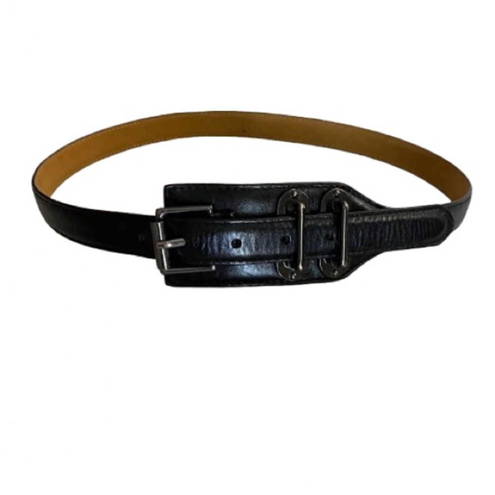 Worth Women's Black Leather Belt Size M Statement Timeless Quiet Luxury